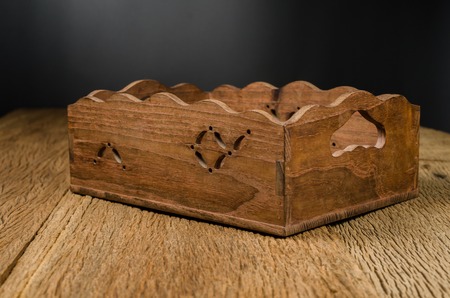 empty old wooden box on wooden tableの写真素材