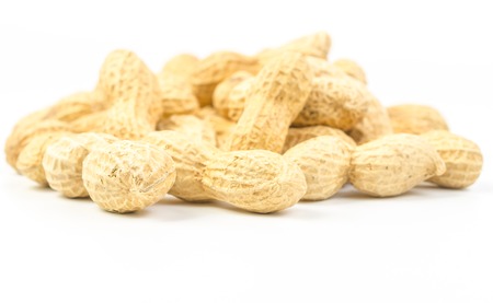 Heap of peanuts isolated on white backgroundの写真素材