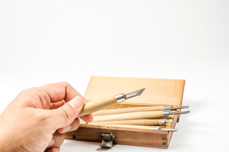 Set of carving tools on white backgroundの写真素材