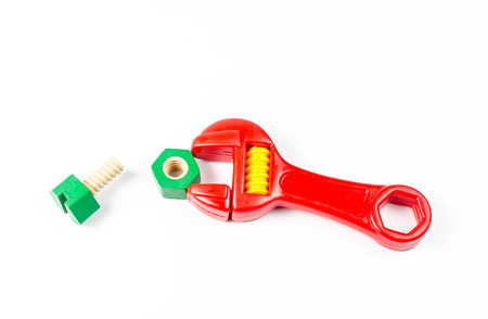 wrench tools toy isolated on white backgroundの写真素材