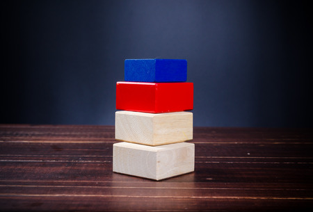 Concept of growth in business,stack of wooden block,bar graphの写真素材