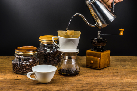 drip coffee kits and coffee beanの写真素材