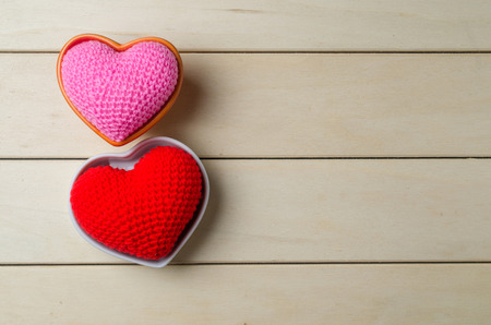love heart on wooden board , love valentine day conceptの写真素材