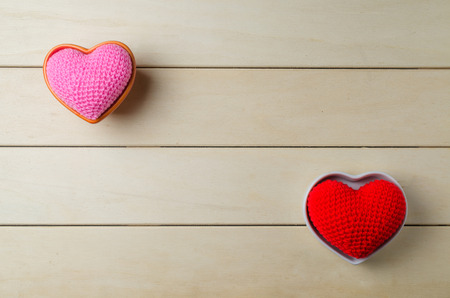 love heart on wooden board , love valentine day conceptの写真素材