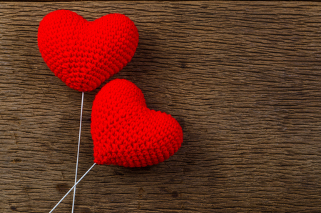 love hearts on wooden board , love valentine day conceptの写真素材