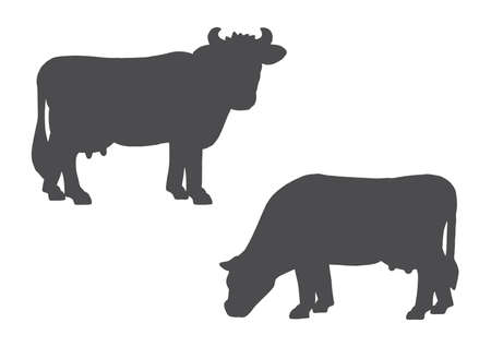 Set of cows. Black silhouette of a cow isolated on white background. Farm animal.のイラスト素材