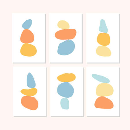 Color abstract zen stones. Flat style. Meditation, relax, spa, yoga, balance, nature concept. Boho...