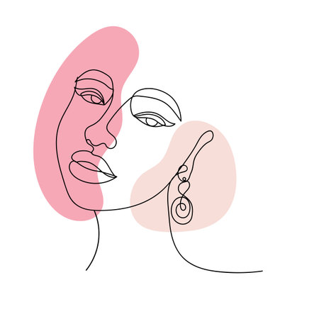 Young beautiful woman. One line drawing. Design element. Vector illustration isolated on white background. Template for books, stickers, posters, cards, clothes.のイラスト素材