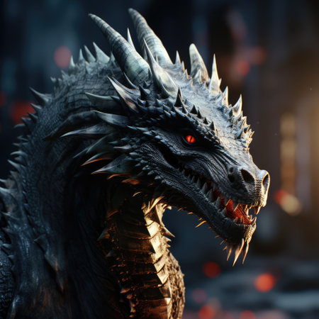 A devilish dragon monster with red fiery eyes. A great and terrible creature.の素材