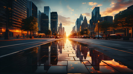 Buildings and roads at dawn in the city center. urban environment.の素材