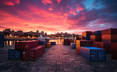 Large sea containers for sending goods. The theme of cargo transportation.の素材