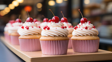 Appetizing cupcakes close-up. With delicious sweet berries.の素材