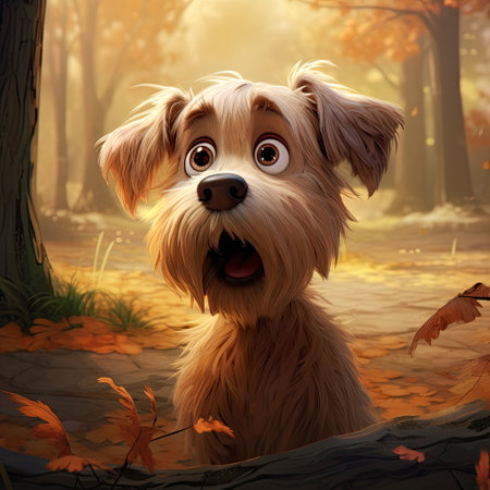 Dog With Big Eyes Standing in Forestの素材