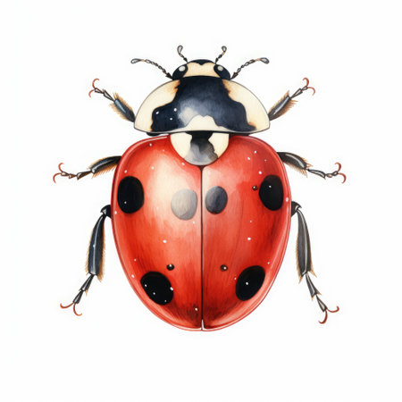 Ladybug insect with red wings on a white background.の素材