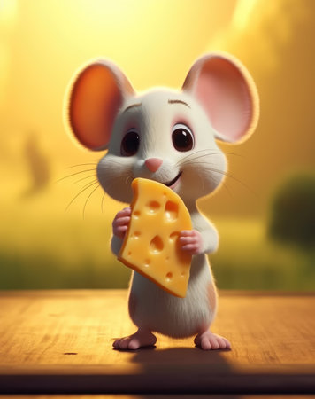 Cartoon Mouse Holding Piece of Cheeseの素材