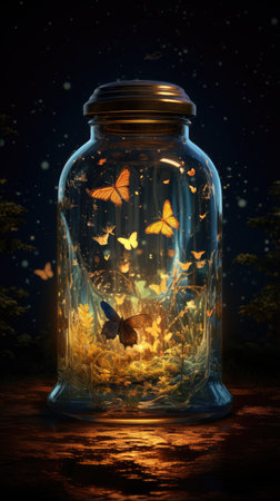 Glass Jar Filled With Abundant Butterfliesの素材