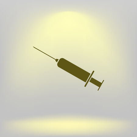 Syringe icon. Vaccine, vaccination, injection, shot, flu. Disposable syringe isolated on white background. Medical equipment.のイラスト素材