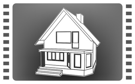 Building perspective 3D. Drawing of the suburban house. House 3D model perspective vectorのイラスト素材
