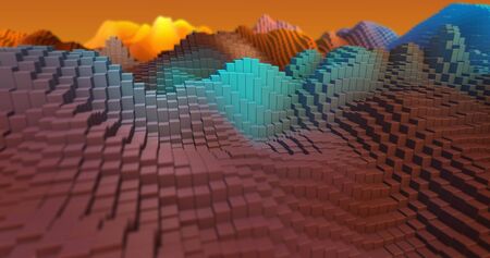 Colorful 3D rendering. Blocks, geometric structure, shape composition. For web page, wallpaper, graphic design, catalog, texture or backgroundの写真素材