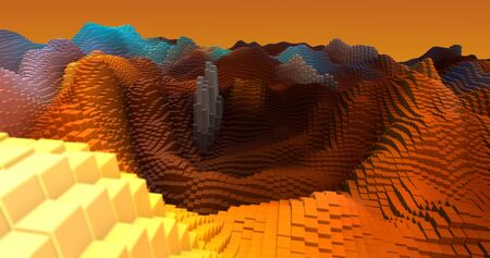 Colorful 3D abstract landscape rendering. Blocks, geometric structure, shape composition. For web page, wallpaper, graphic design, catalog, texture or backgroundの写真素材