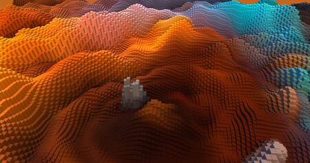 Colorful 3D abstract landscape rendering. Blocks, geometric structure, shape composition. For web page, wallpaper, graphic design, catalog, texture or backgroundの写真素材