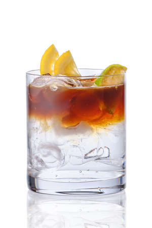 Espresso tonic in oldfashioned glass isolated on white backgroundの写真素材