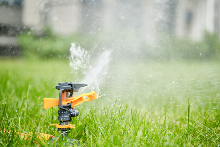Autonomous automatic garden watering system closeupの写真素材