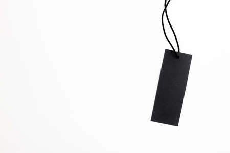 Black blank price tag isolated on white backgroundの写真素材
