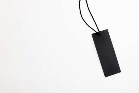 Black blank price tag isolated on white backgroundの写真素材