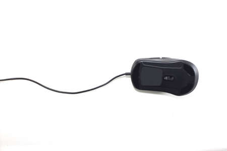 Black computer mouse isolated on white backgroundの写真素材