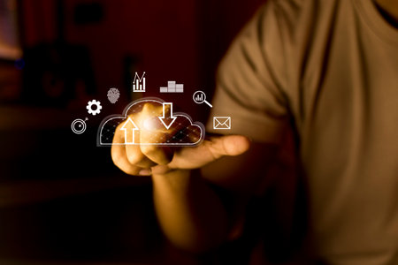 Hand touching login cloud processing for modern business technology digital concept icon