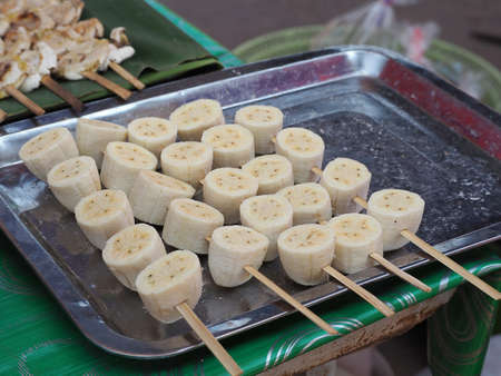 Grilling bananas for thai dessertの写真素材