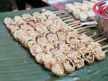 Grilling bananas for thai dessertの写真素材