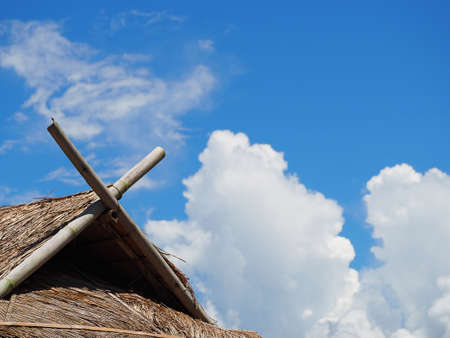 Hut roof in beautiful blue sky backgroundの写真素材