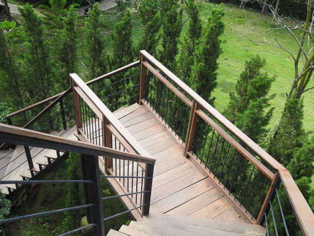 Wooden staircase in the garden.の写真素材