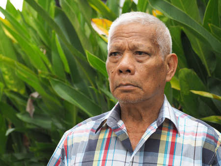 Portrait of elderly asian man in the gardenの写真素材