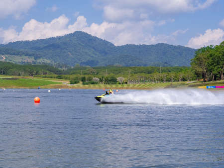 Chiangrai, Thailand - November 20,2018: Jet Ski racer on display at Singha Park Chiang Rai at the 2018 Thailand National Games.のeditorial素材