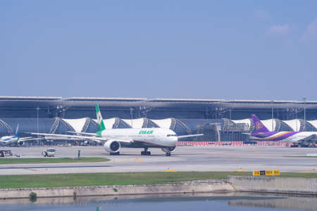 BANGKOK, THAILAND - September 29, 2019 : EVA air airline landed at Suvarnabhumi Airport, Bangkok, Thailandのeditorial素材