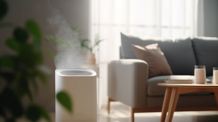 Modern air purifier creates a healthy indoor environment. AI generatedの素材