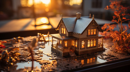 Business and real estate concept. A Close-up of a house model. AI generatedの素材