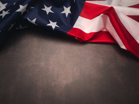 Part of the American flag isolated on vintage background. Top view. Flat lay. Space for text.の写真素材