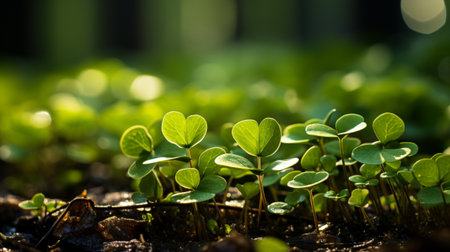 Close-up of lush shamrock foliage, vibrant green leavesの素材