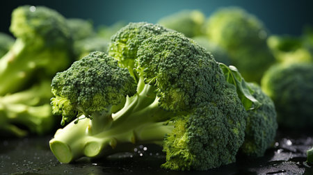Fresh green broccoli on a dark background. Selective focus. Shallow depth of field.の素材