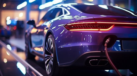 An electric car is charging at a station. Electric car charging station service. AI Generated.の素材