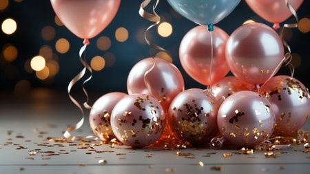 Announce the gender of a new baby. The balloons and glitter create a sense of excitement. AI Generated.の素材