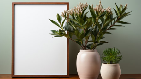 Frame mockup in empty in the living room, clean and modern design, versatile for showcasing artwork or photographs, minimalist aesthetic.の素材