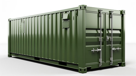 Green shipping container on a white background.の素材