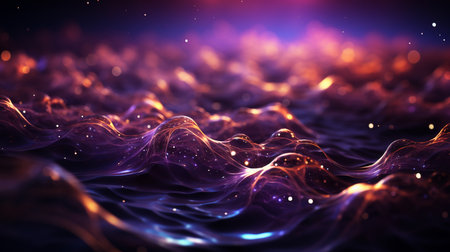 Abstract digital purple particles wave and light background with shimmering dots and starsの素材