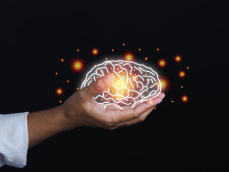 Digital image of the brain on the palm. Artificial Intelligence, AI Technology. Business analysis,...