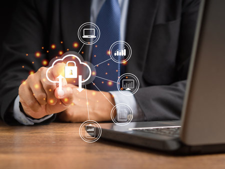 Data encryption security. Cloud computing system. Data transformation digitization of business processes and technology. Big data and business process strategy.の写真素材